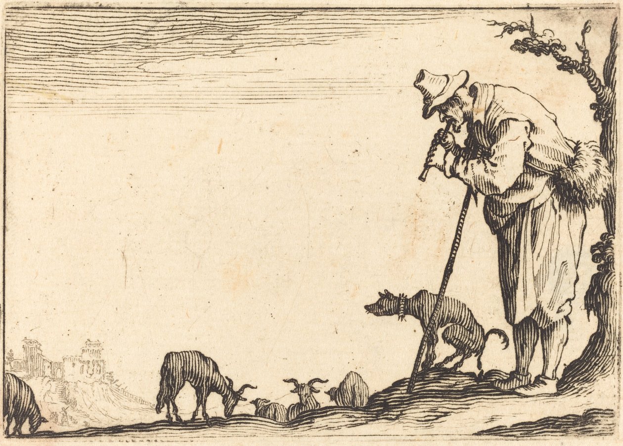 Shepherd Playing Flute by Jacques Callot