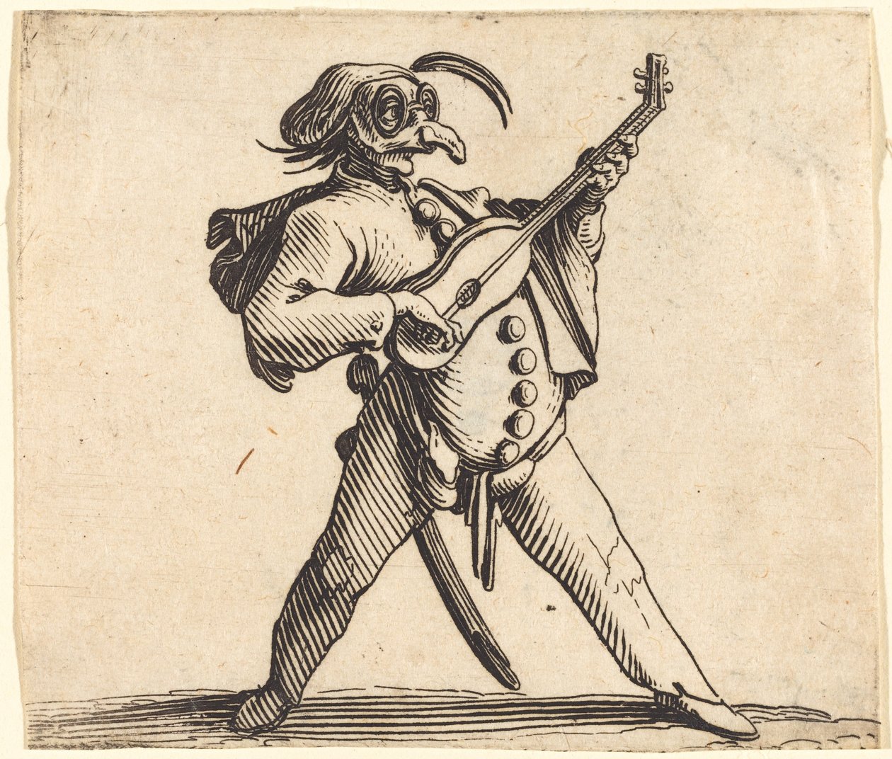The Masked Comedian Playing a Guitar by Jacques Callot