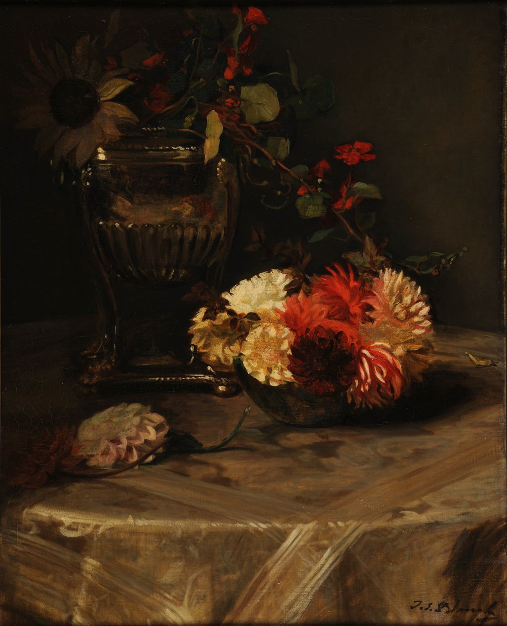 Dahlias and Nasturtiums in the Silver Urn by Jacques Emile Blanche
