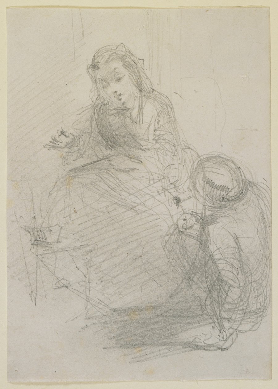Two Figures: a Girl Seated and a Man on the Ground at Her Left by James Abbott McNeill Whistler