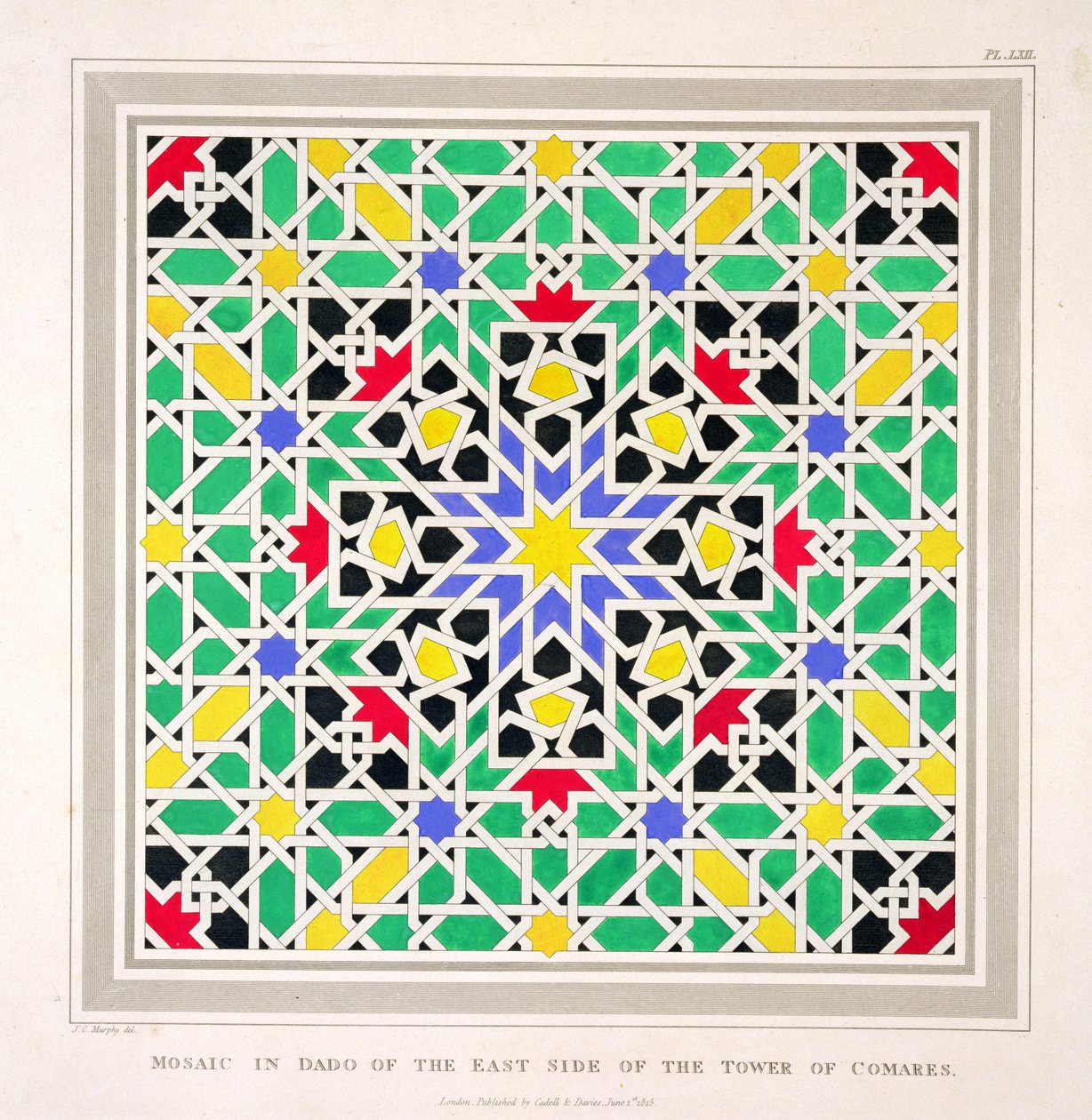 Mosaic in the dado of the east side of the Tower of Comares, Alhambra, from 