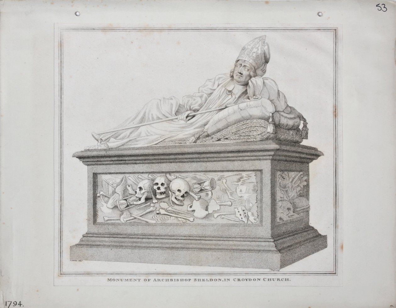 Monument of Archbishop Sheldon in Croydon Church, 1794 by James Edwin Cooper
