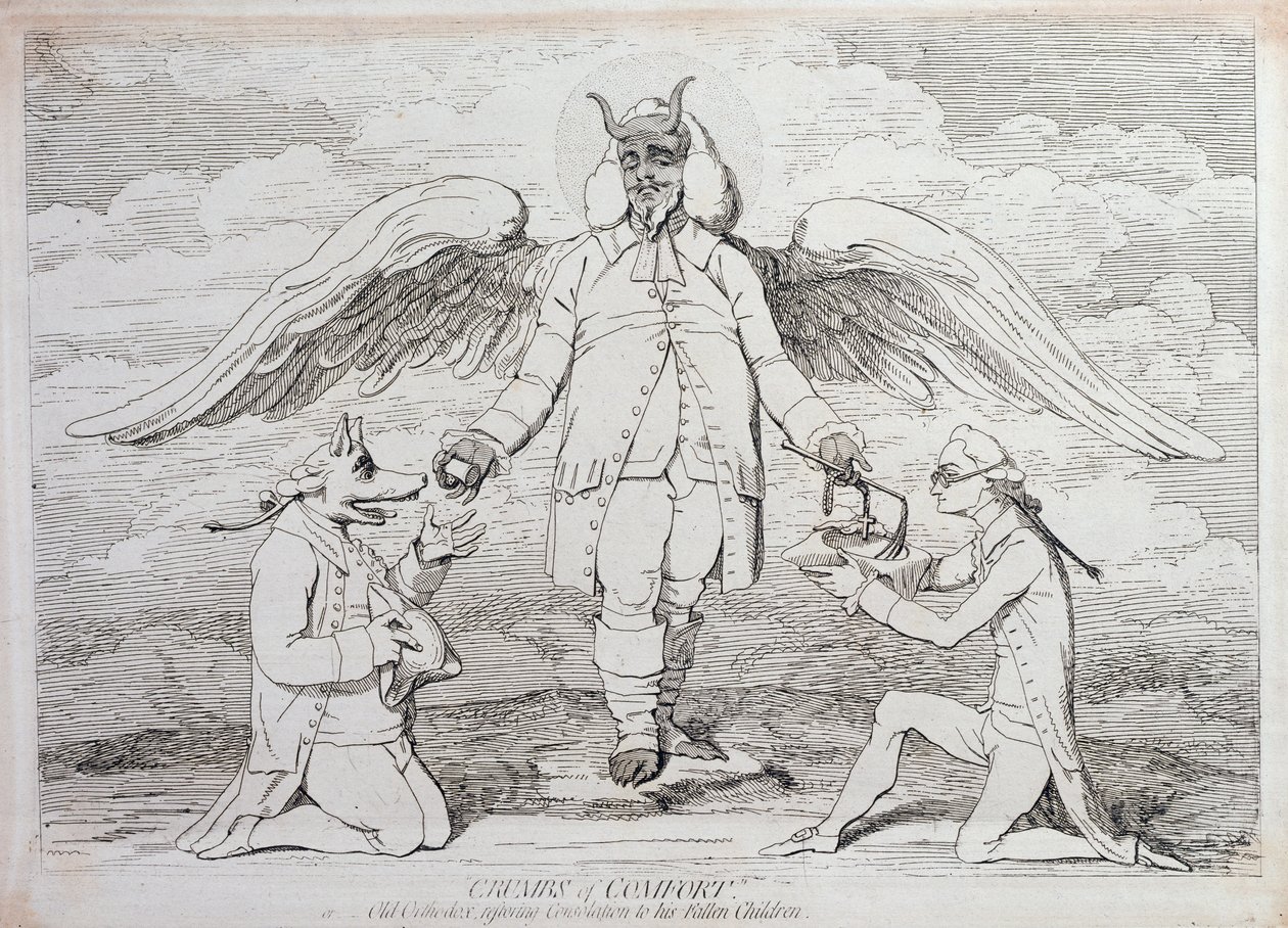 Crumbs of Comfort, or Old Orthodox Restoring Consolation to his Fallen Children, Published by G. Humphrey in 1782 by James Gillray