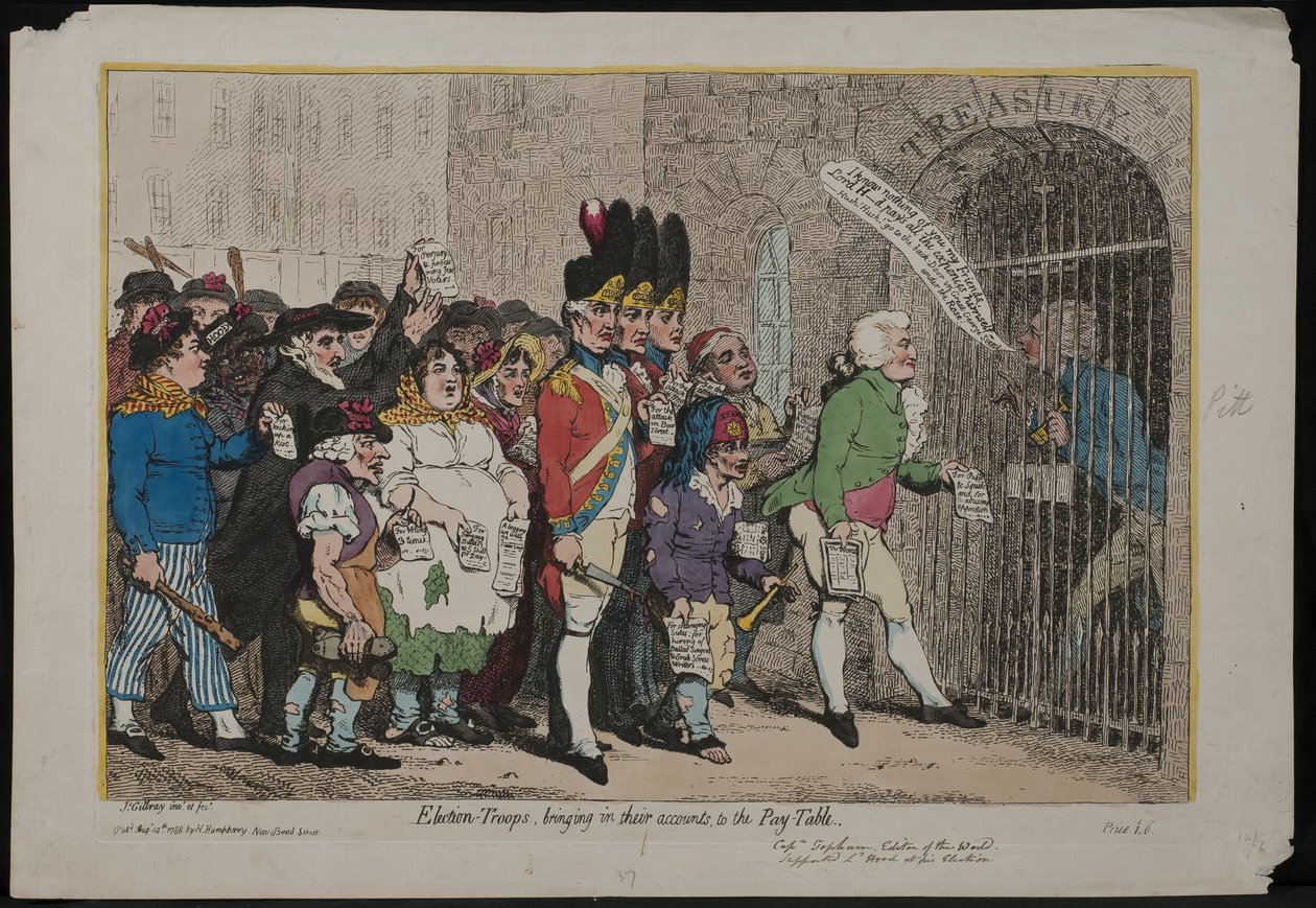Election Troops bringing in their accounts to the Pay Table, 1788 by James Gillray