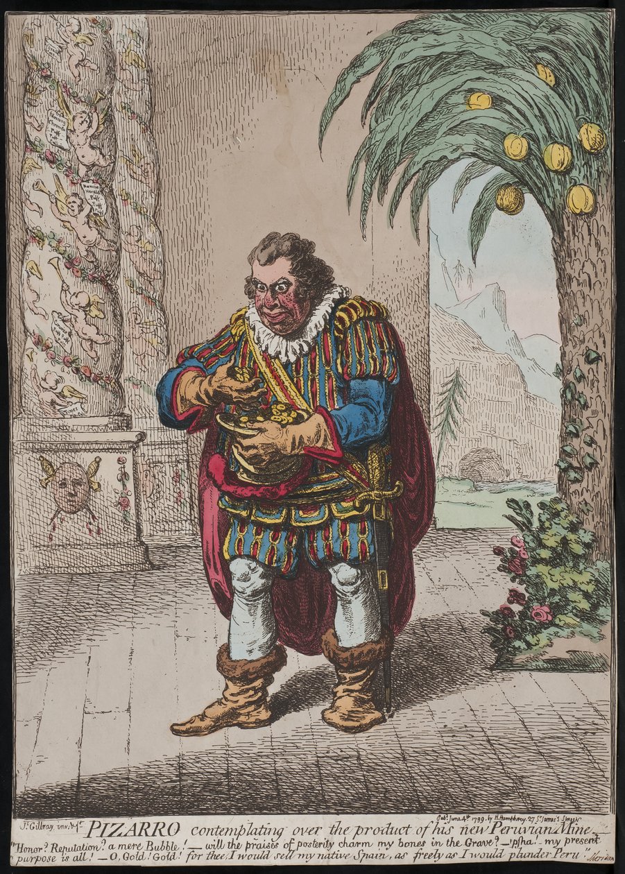 Pizarro contemplating over the product of his new Peruvian Mine, 1799 by James Gillray