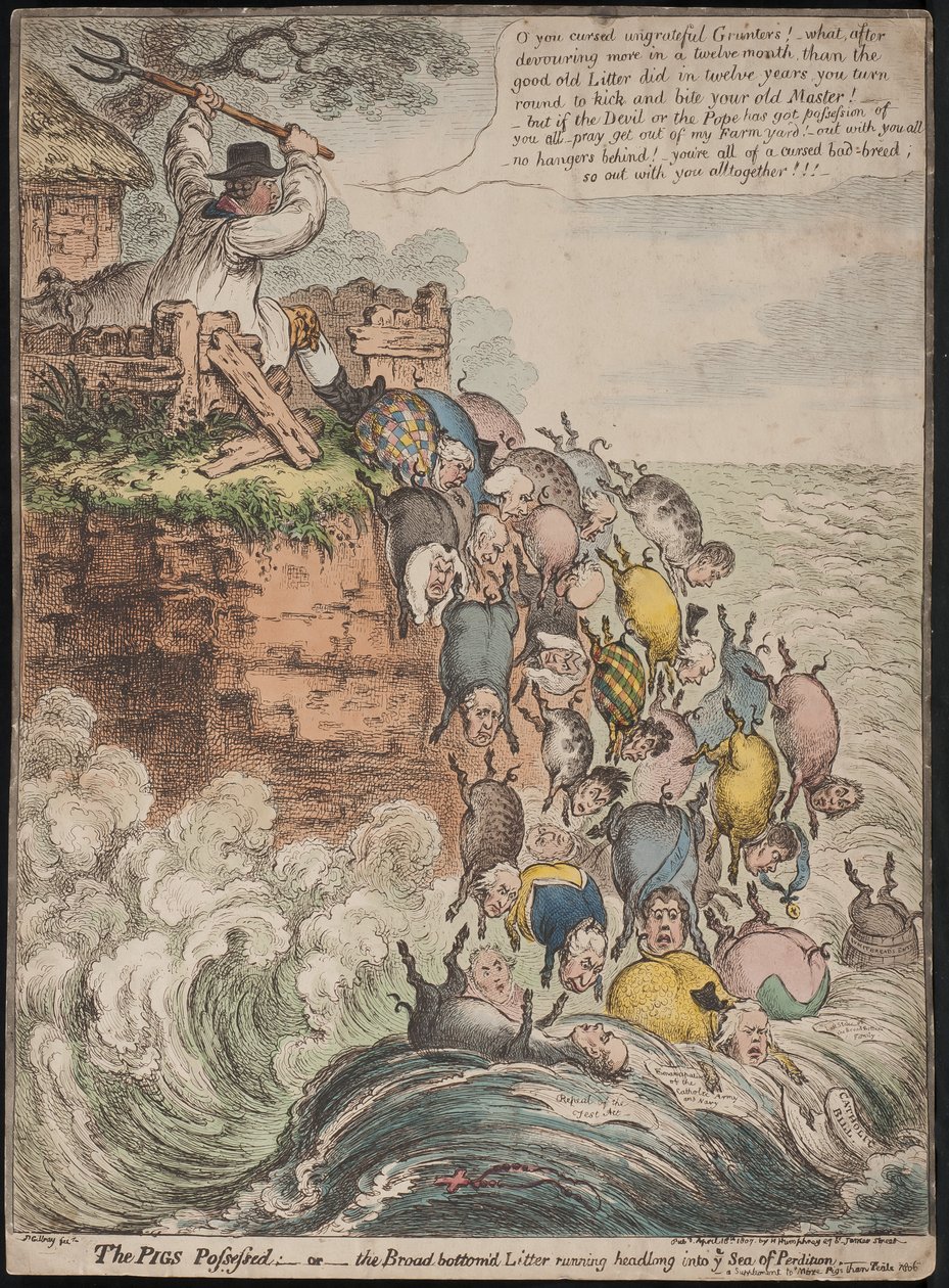 The Pigs Possessed, or the Broad bottom’d Litter running headlong into the Sea of Perdition, 1807 by James Gillray