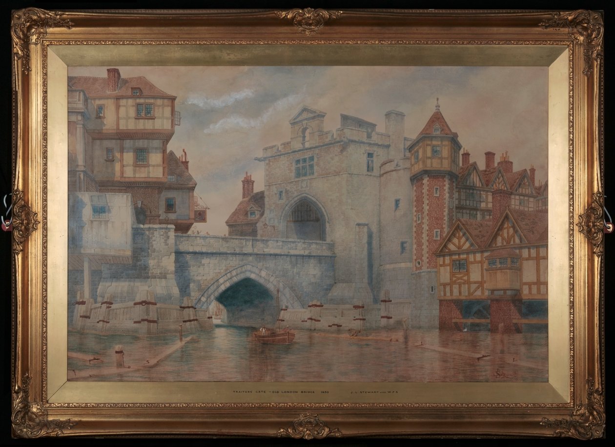 Traitors Gate - Old London Bridge in 1650 by James Stewart
