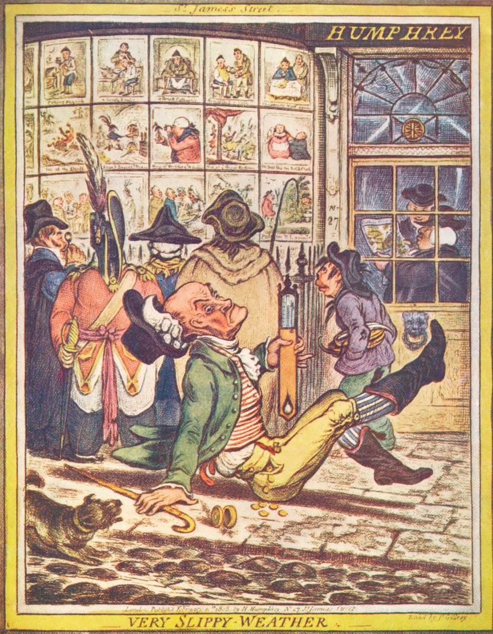 Very Slippy Weather, 1808 by James Gillray