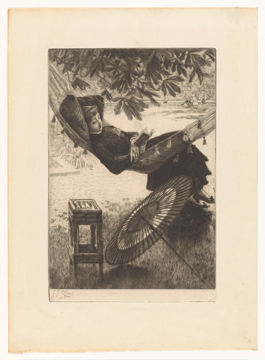 Young Woman Reading in a Hammock by James Tissot
