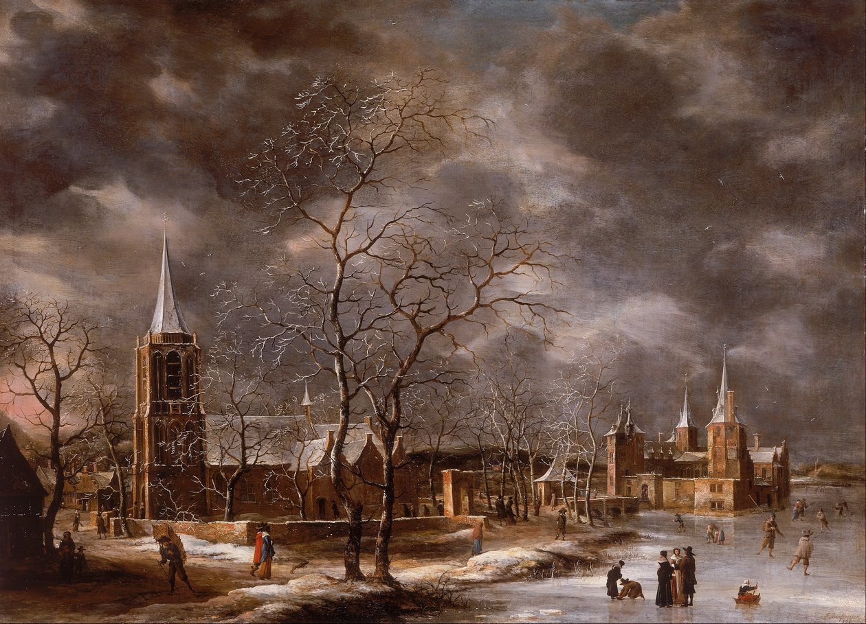 Warmond Castle in a Winter Landscape by Jan Abrahamsz. Beerstraten