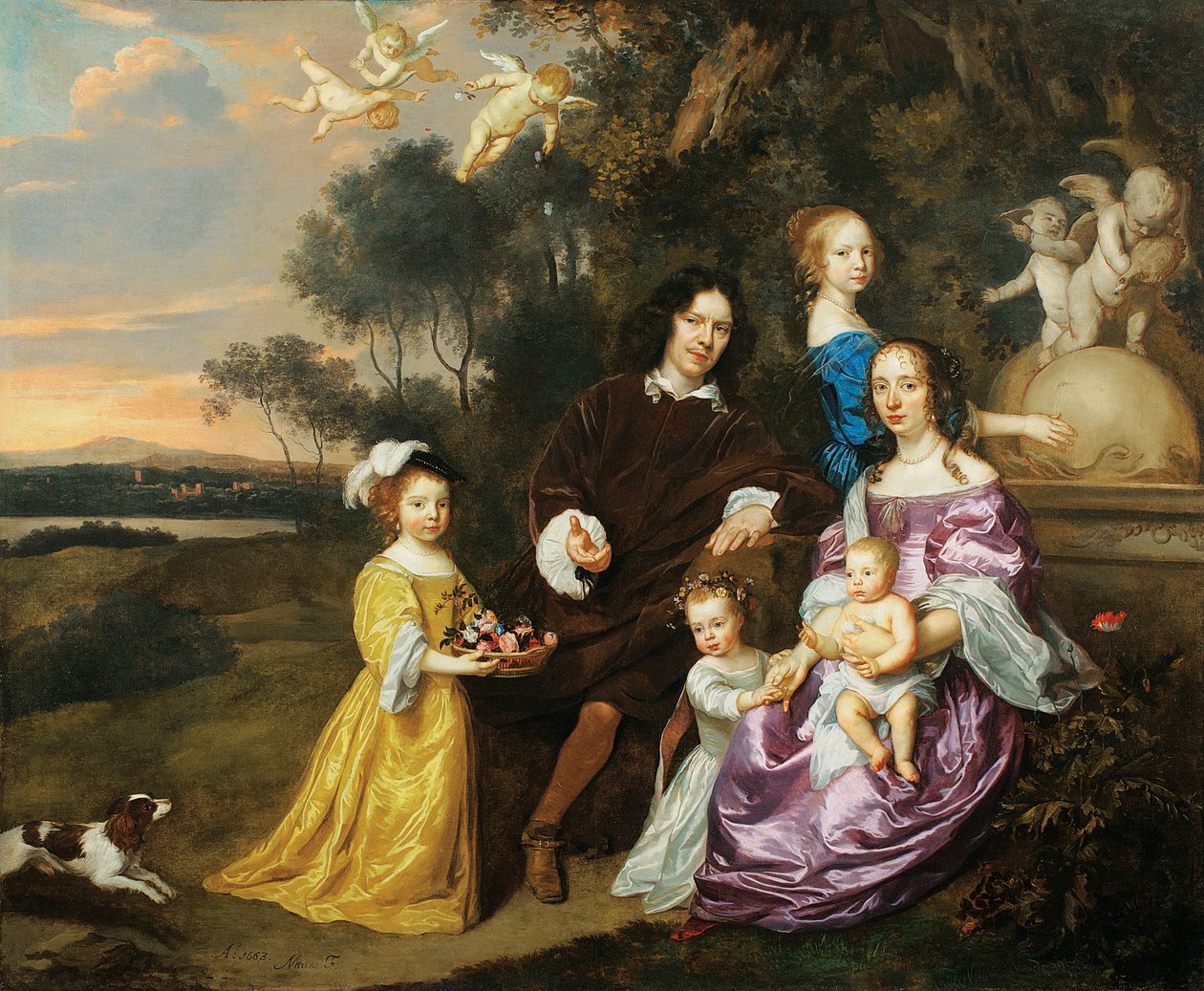 Portrait of a Family Group by an Ornamental Fountain in a Pastoral Landscape by Jan Mytens or Mijtens