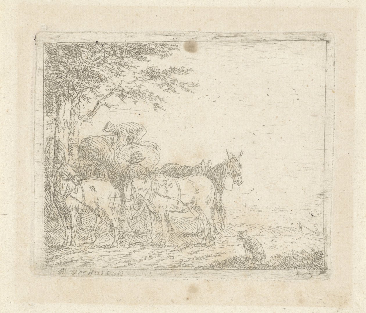 Three Horses before a Hay Wagon by Jan Peeter Verdussen