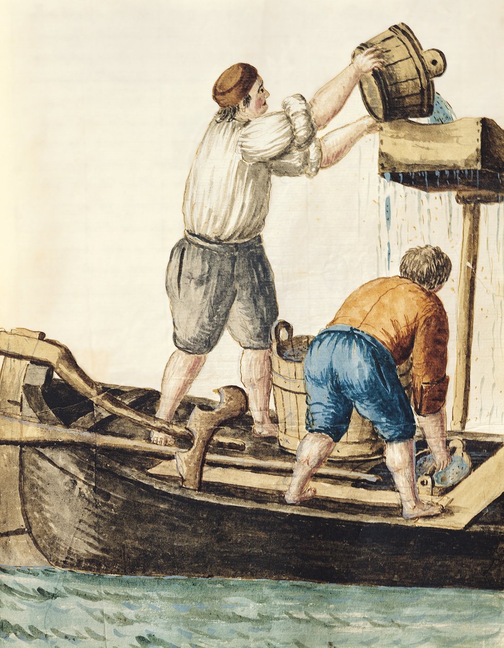 Boatmen Pouring Fresh Water into the Pipelines by Jan van Grevenbroeck