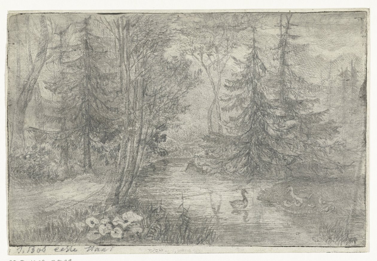 Forest Pond with Ducks by Jan Bos Wz. (signed by artist)