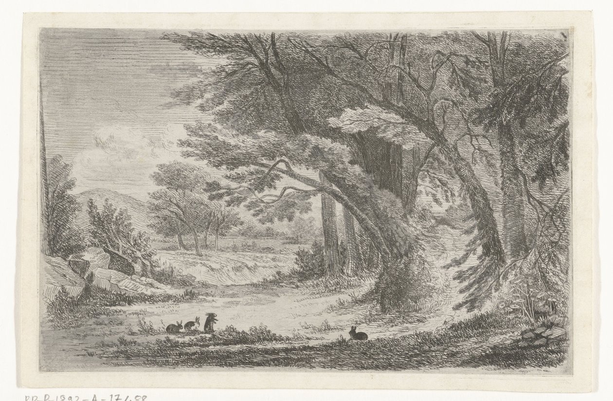 Forest Edge with Rabbits by Jan Bos Wz.