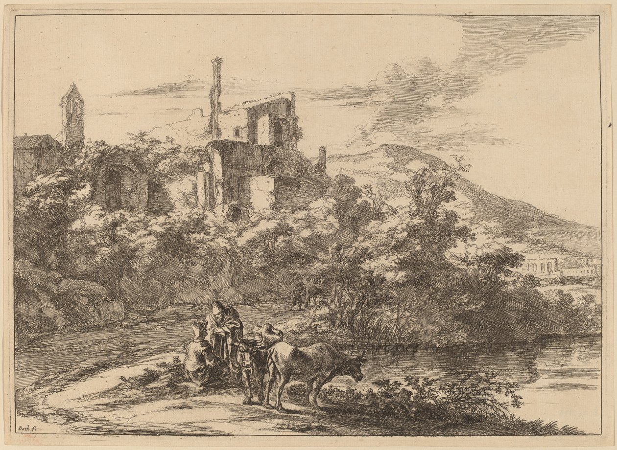 Two Cows near the River at Tivoli by Jan Both