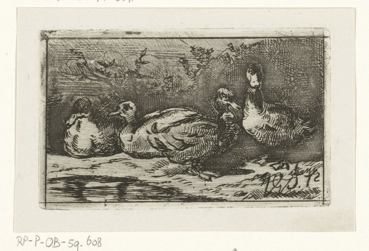 Four Ducks by the Waterside by Jan Gerard Smits