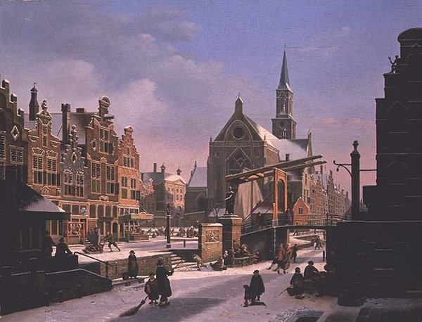 Town Scene in Winter by Jan Hendrik Verheyen