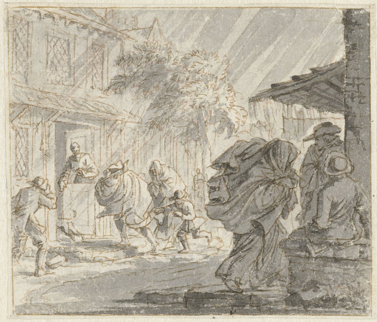 Street Scene with Strong Wind and Rain by Jan Luyken