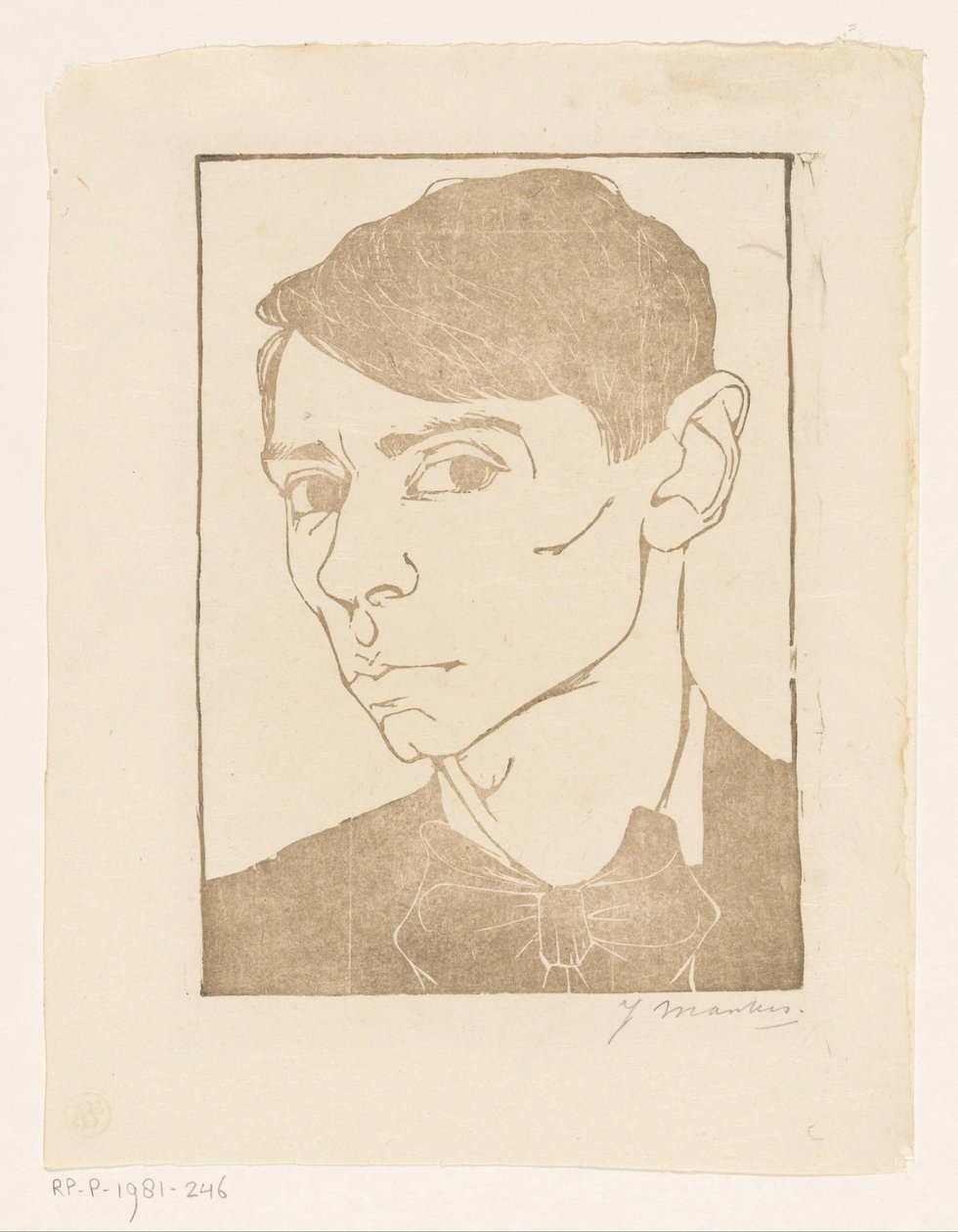 Self-portrait with Bow Tie by Jan Mankes (signed by artist)