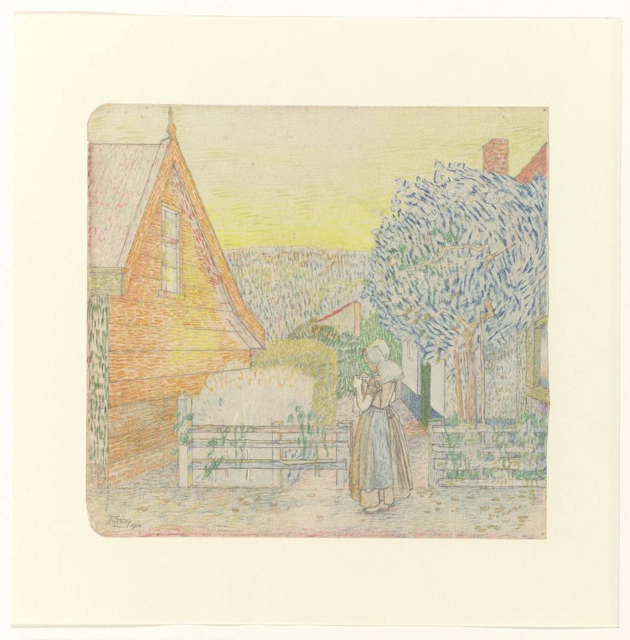 Zeeland Girl, Knitting in a Courtyard by Jan Toorop
