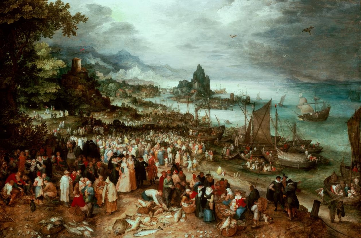 Seaport with the Preaching of Christ by Jan the Elder Brueghel