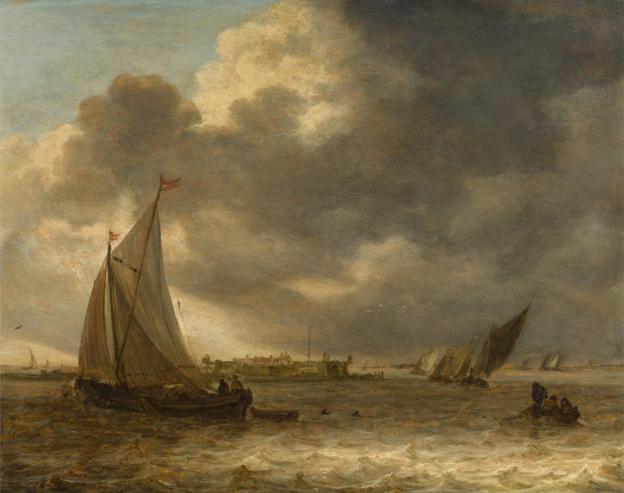 A River Landscape with Sailing Vessels by Jan van Goyen