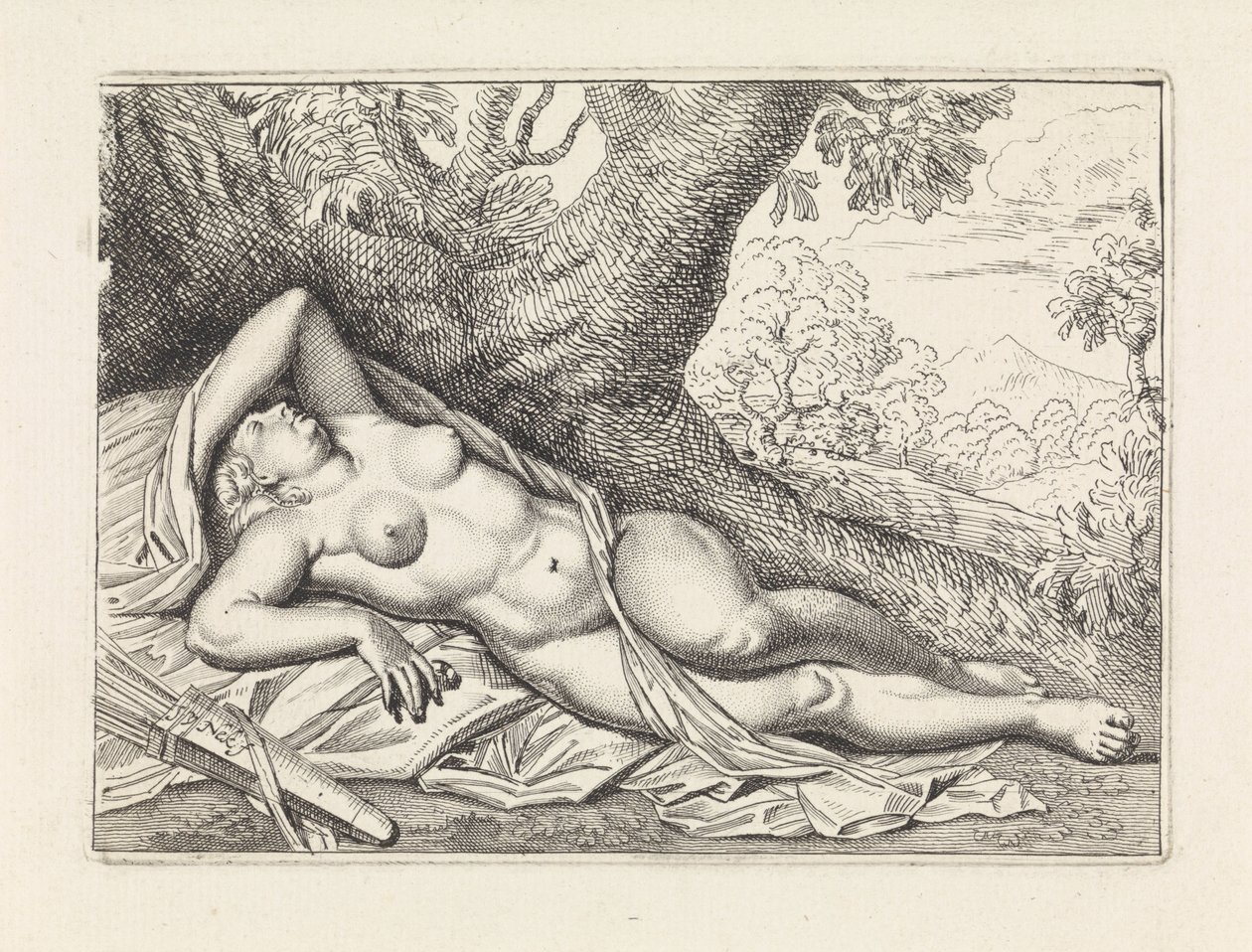 Sleeping Diana in Landscape by Jan van Neck