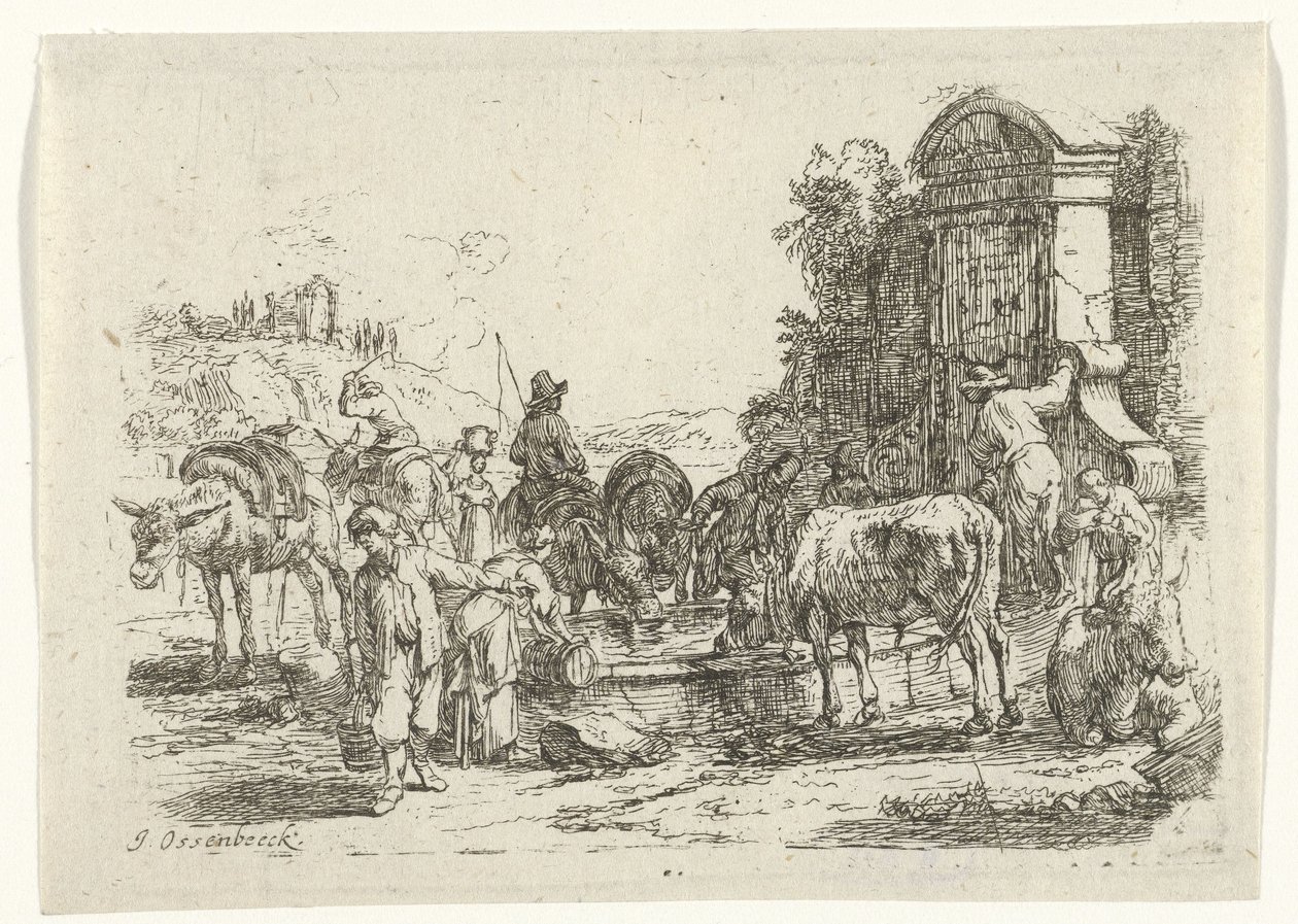 Drinking Cattle at a Spring by Jan van Ossenbeeck