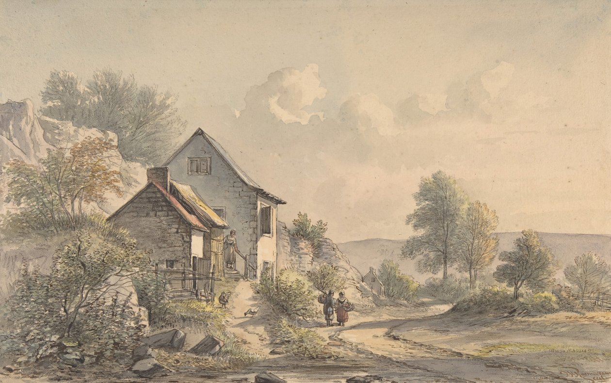 Village Scene with Figures by Jan van Ravenswaay
