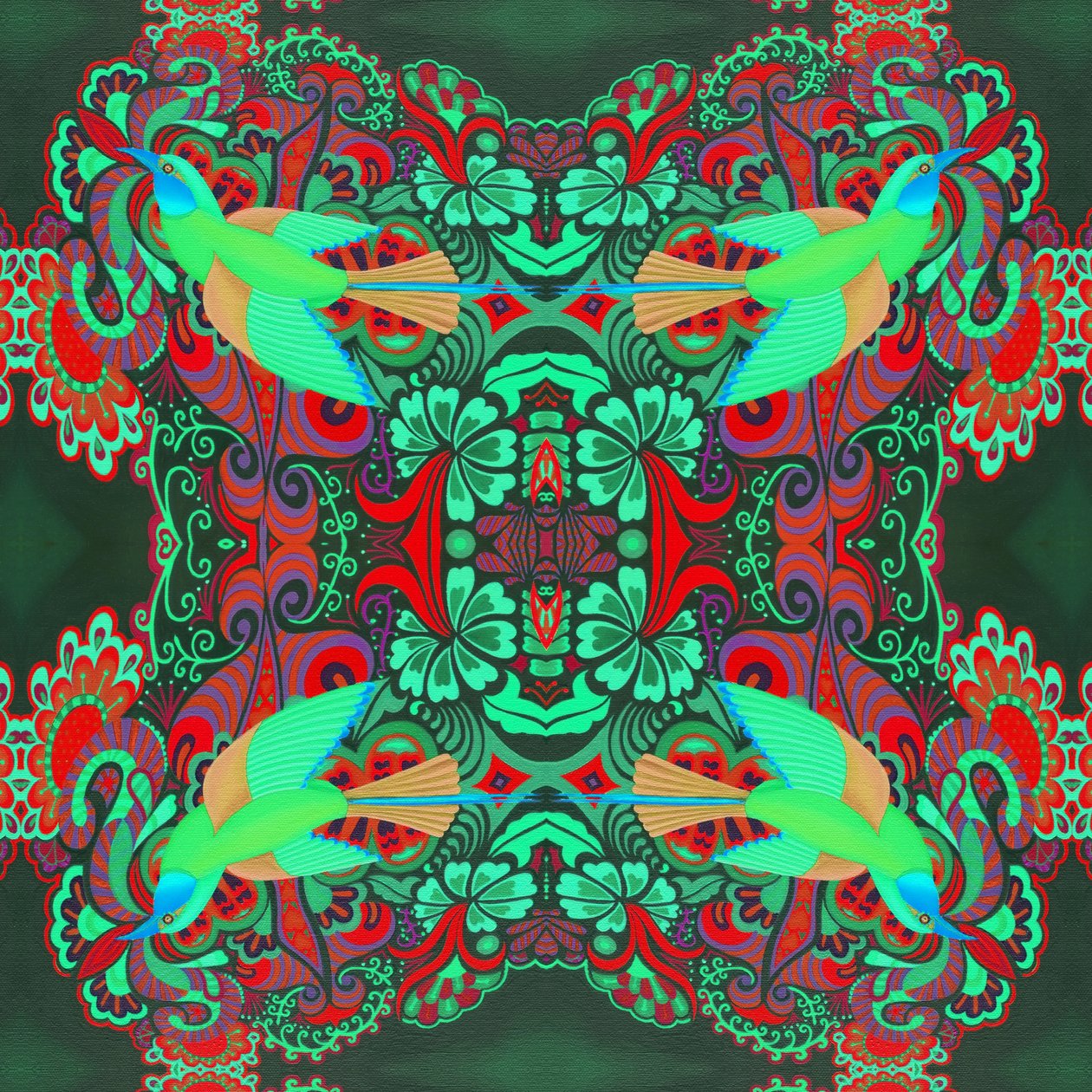 Flying Bird Pattern Green by Jane Tattersfield