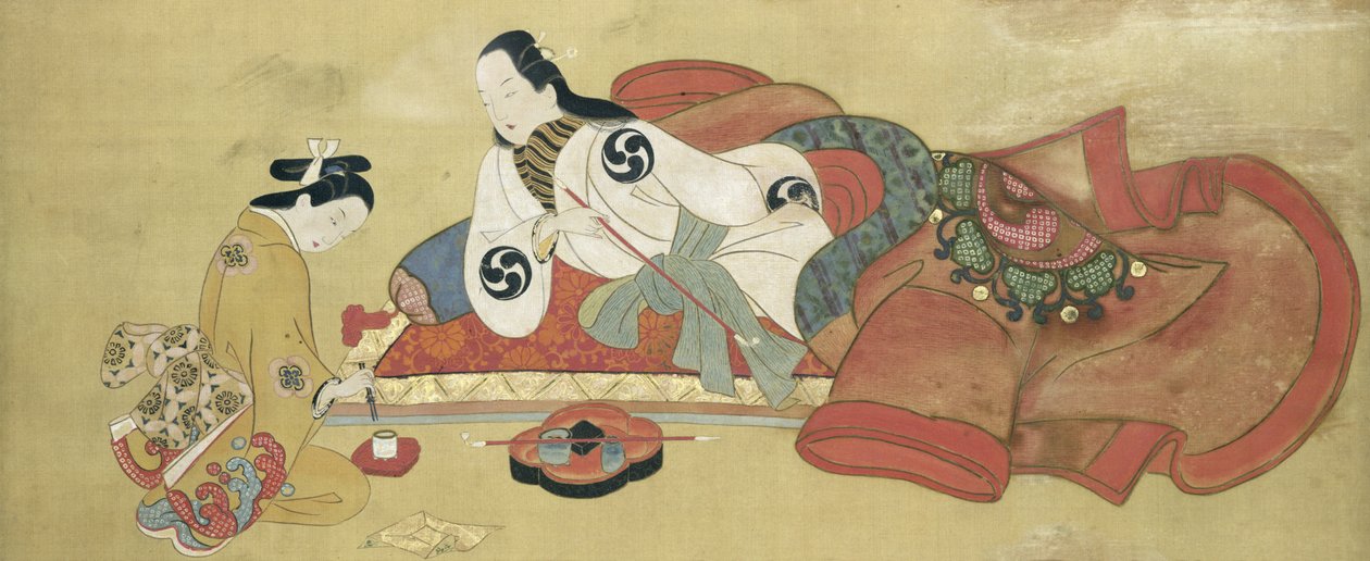 A Man Smoking and his Servant by Japanese School