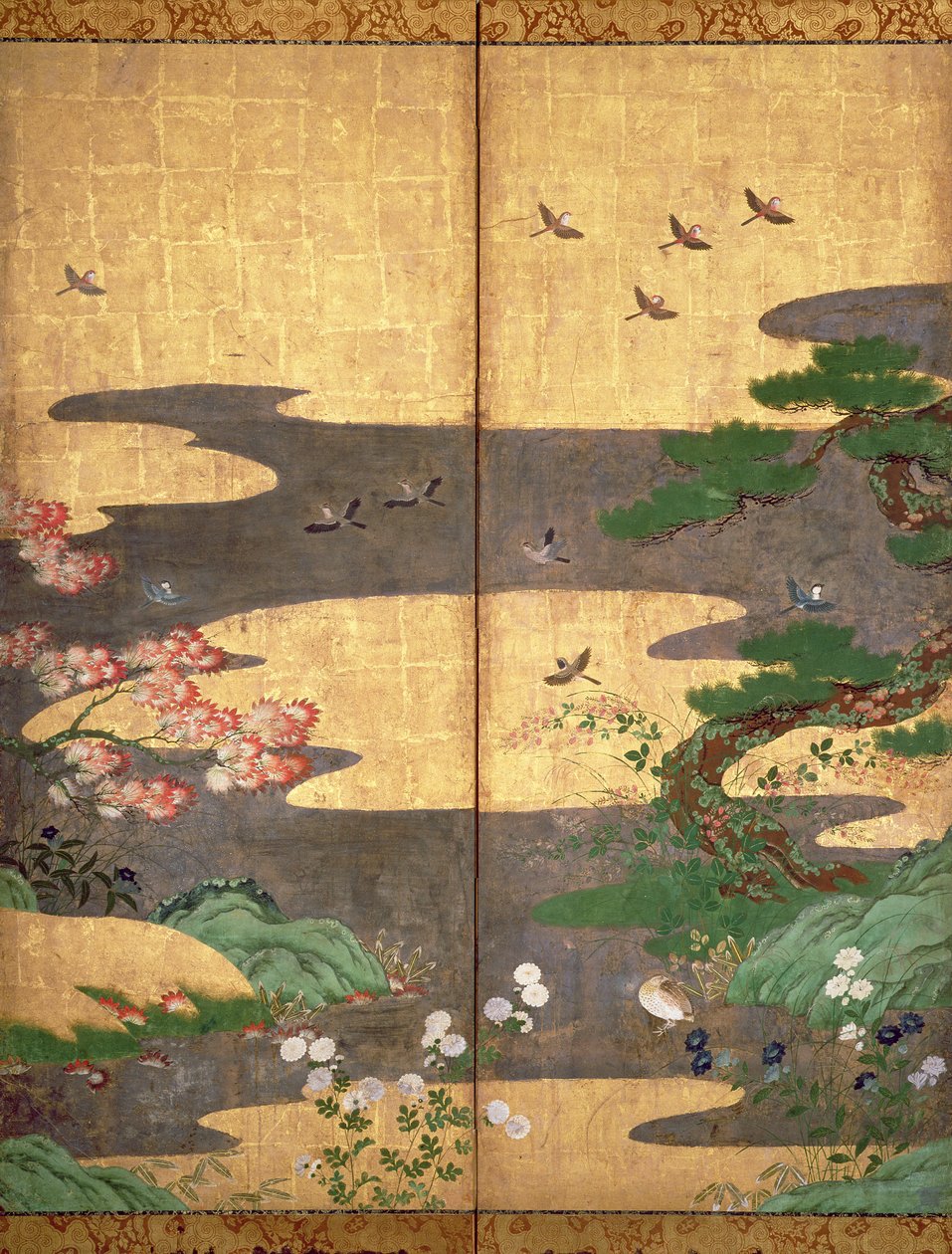 Birds with Autumn and Winter Flowers by Japanese School