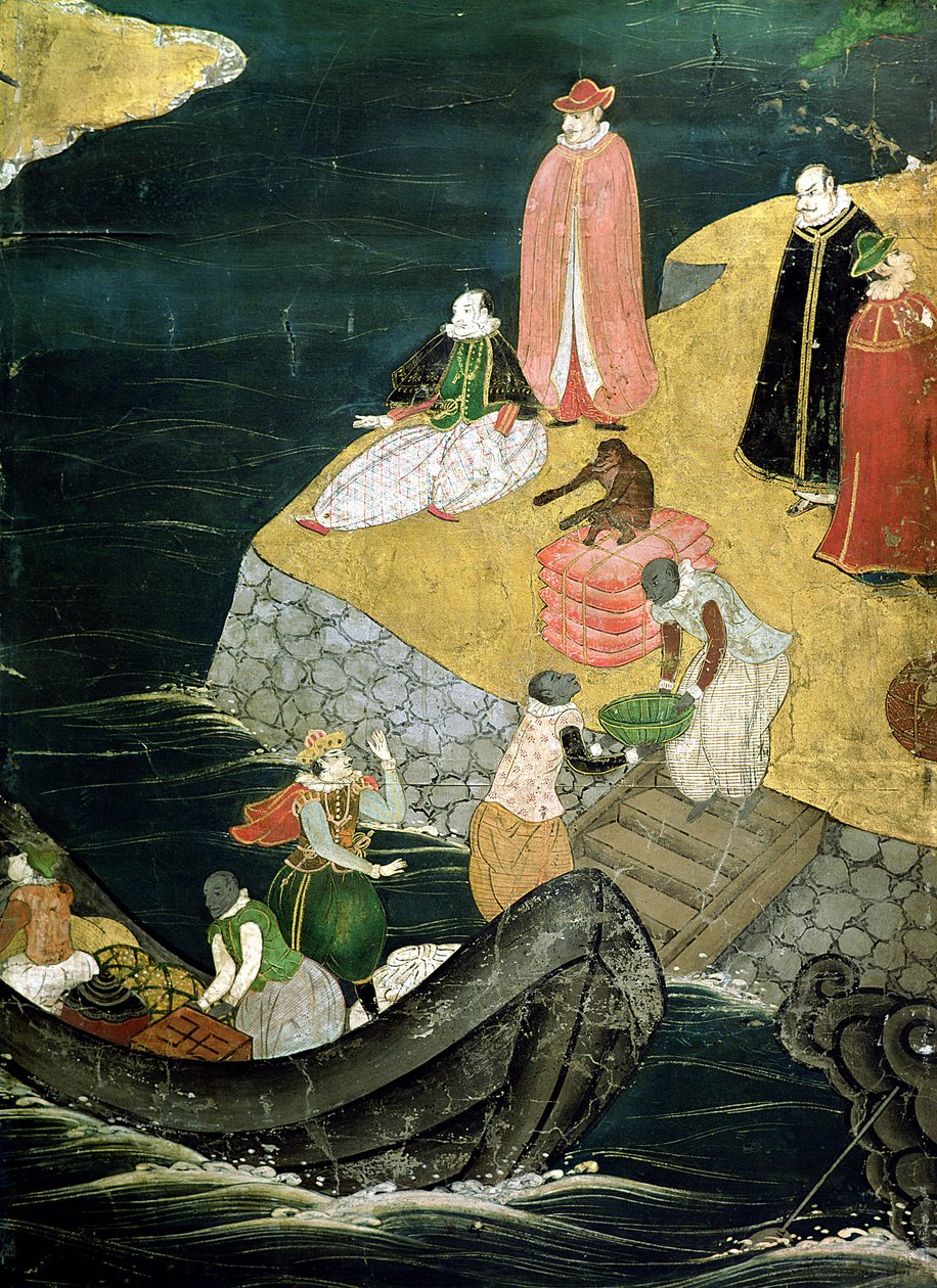 The Arrival of the Portuguese in Japan (detail) by Japanese School