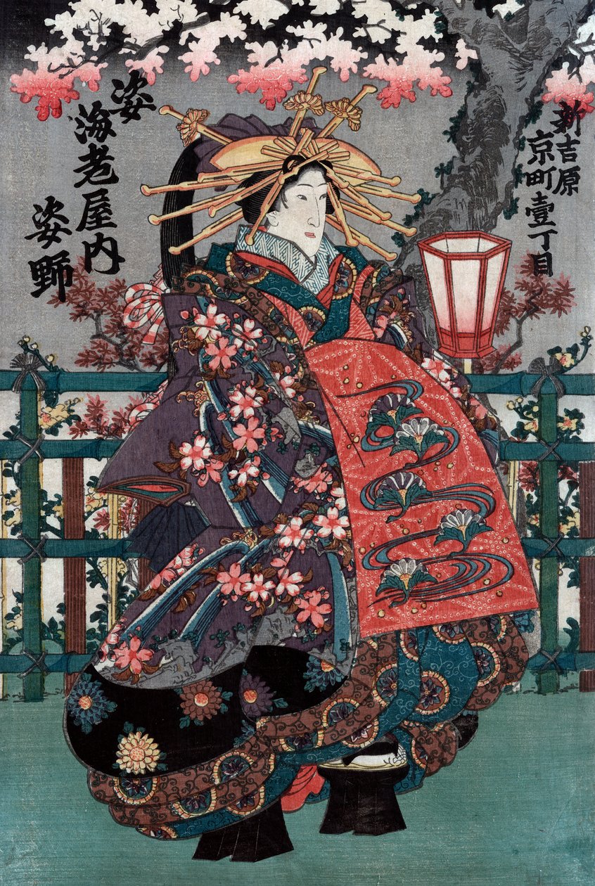 Center Panel from a Japanese Courtesans Triptych by Japanese School
