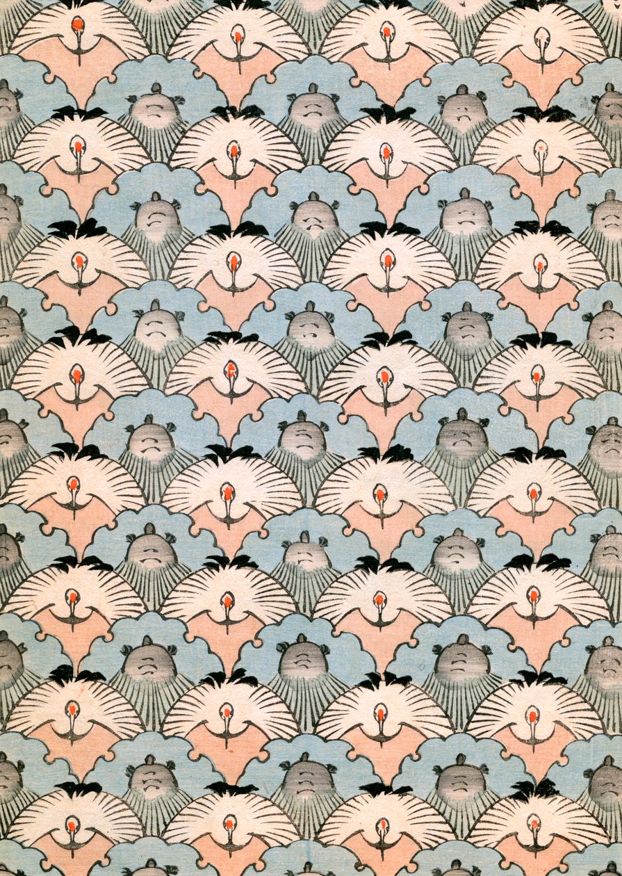 Woodblock Print of Ibis and Bats by Japanese School
