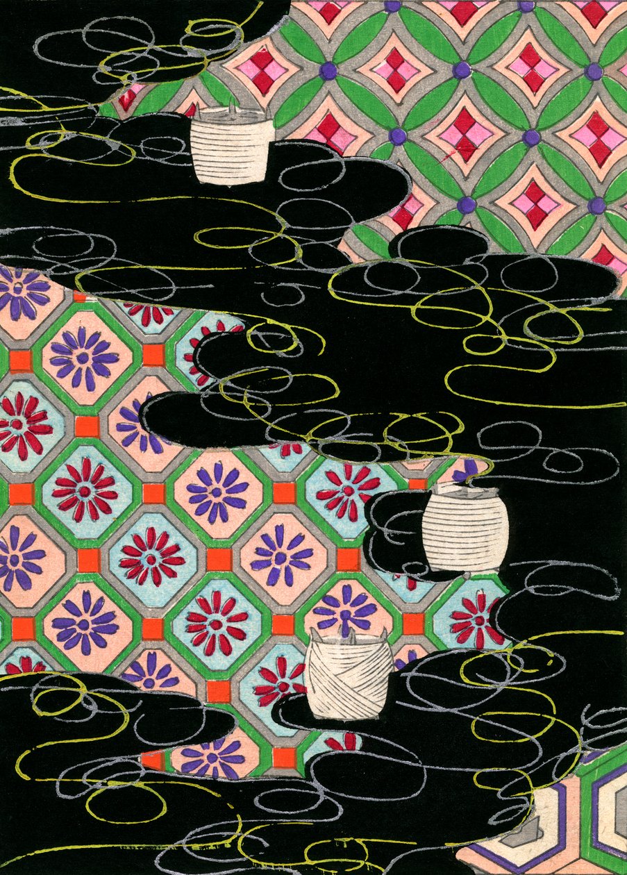 Woodblock Print of Lanterns on a River by Japanese School