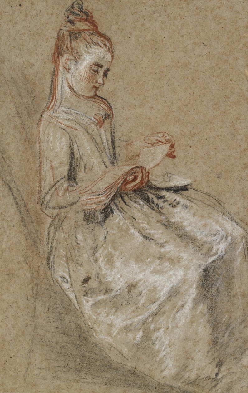 Girl Seated with a Book of Music on Her Lap by Jean Antoine Watteau