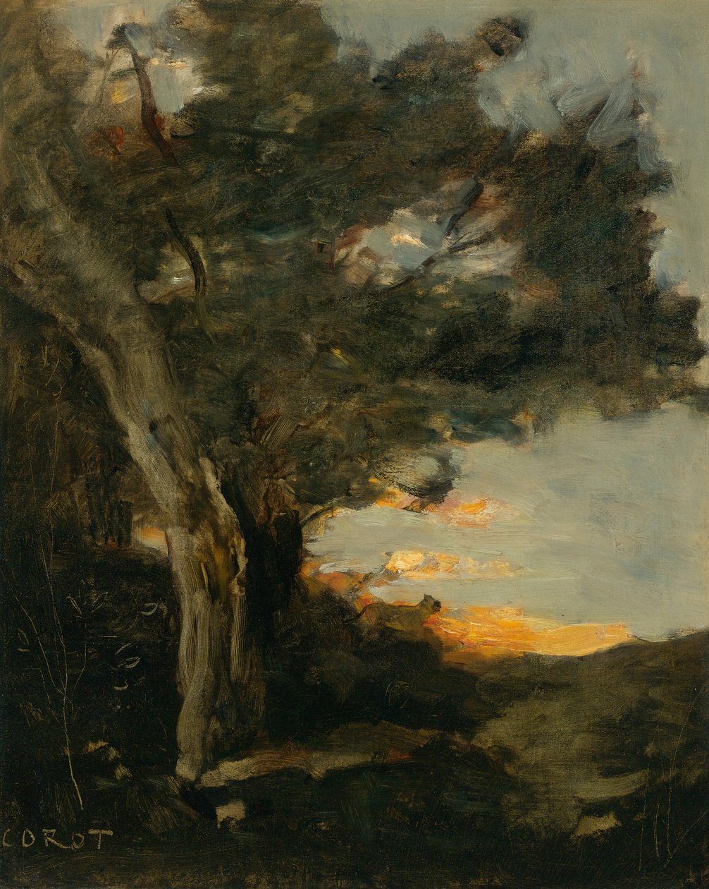 Sunset with a Lioness by Jean Baptiste Camille Corot