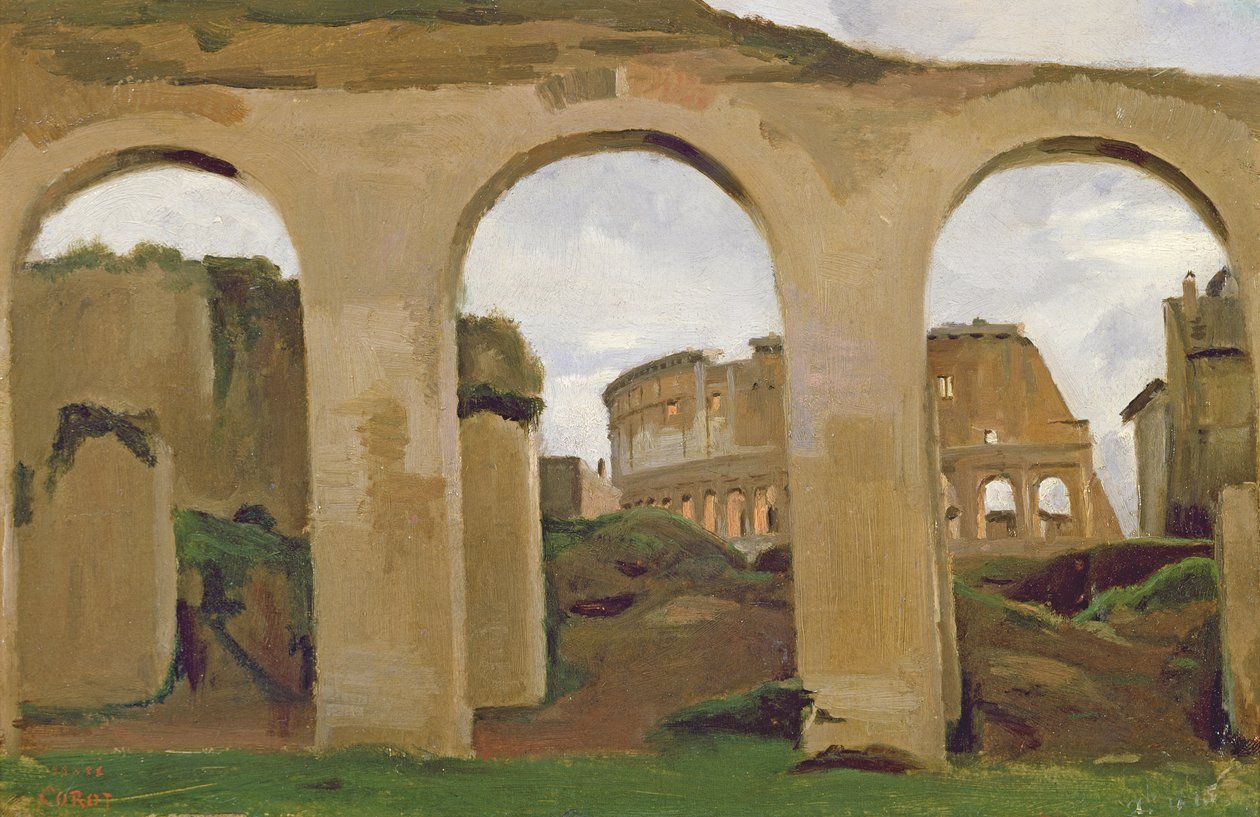 The Colosseum, seen through the Arcades of the Basilica of Constantine, 1825 by Jean Baptiste Camille Corot