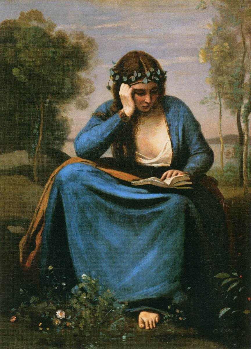 The Reader Wreathed with Flowers by Jean Baptiste Camille Corot