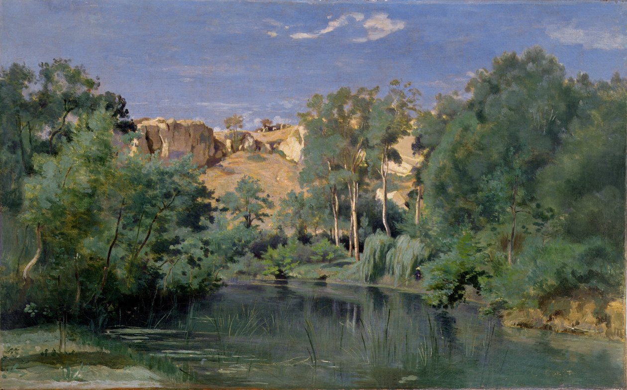 Wooded Landscape with a Pond by Jean Baptiste Camille Corot