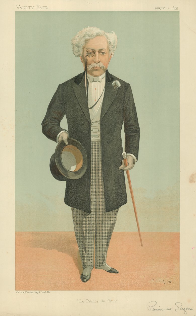 Le Prince de Sagan, Le Prince du Chic, 1 August 1895, Vanity Fair Cartoon by Jean Baptiste Guth