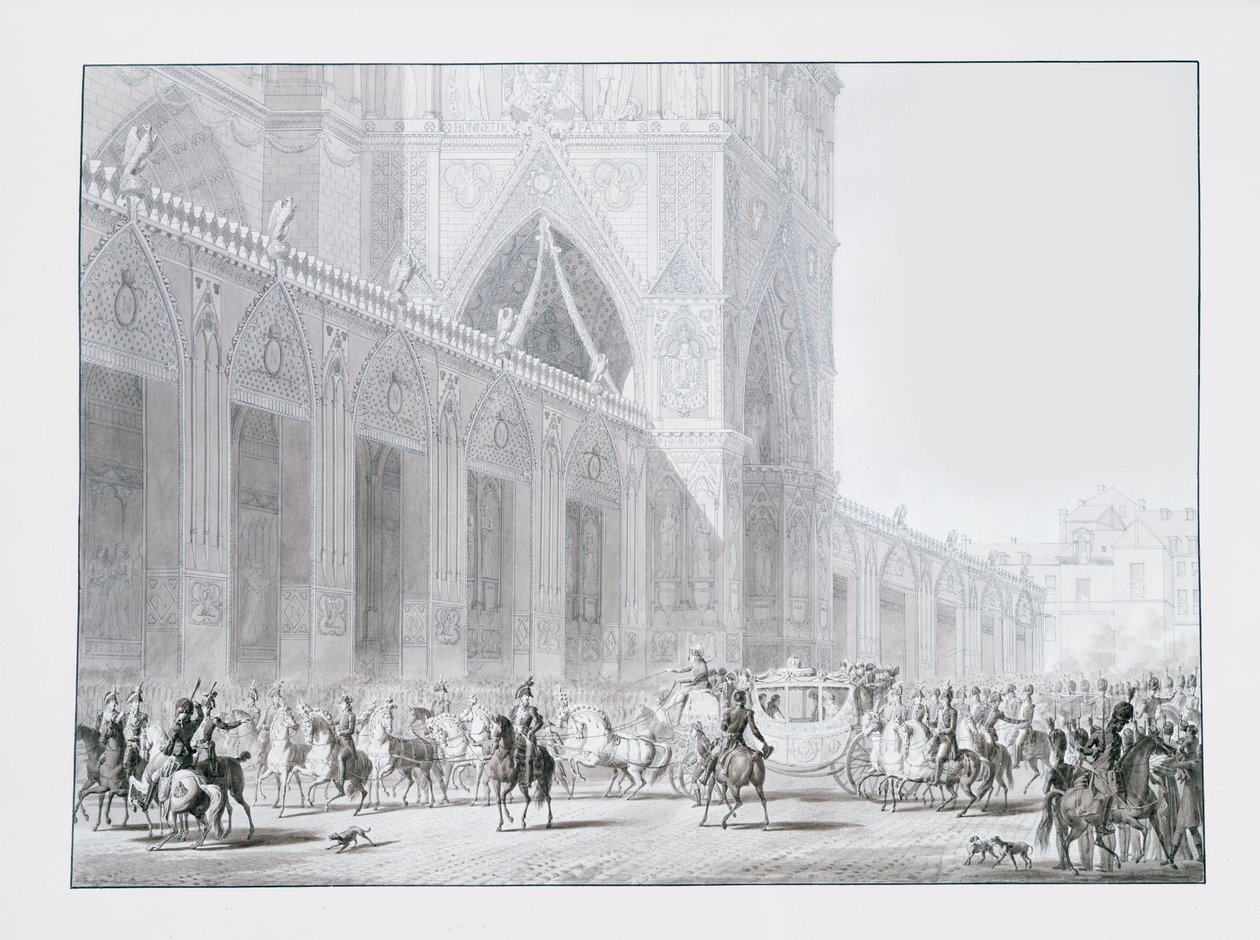 Arrival at Notre-Dame Cathedral, Paris of Emperor Napoleon I and Empress Josephine for Their Coronation on 2 December, 1804 by Jean Baptiste Isabey