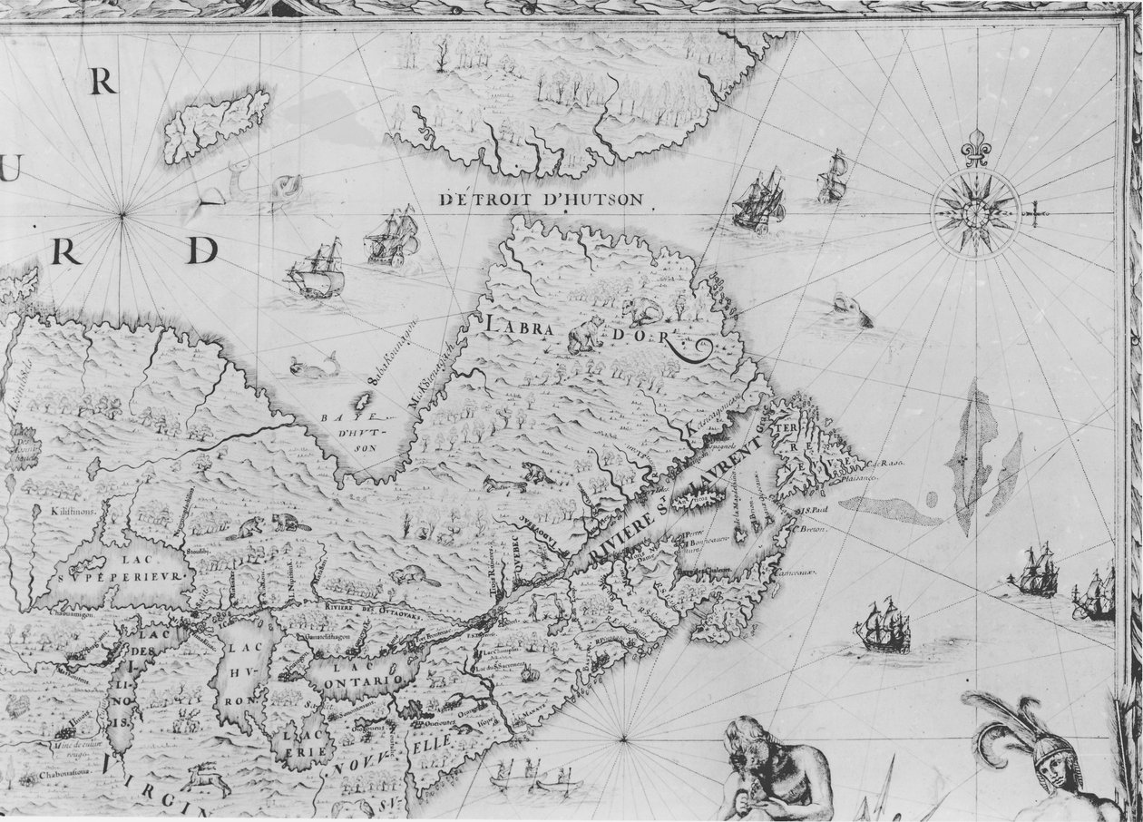 Map of New France Dedicated to Colbert by Duchesneau, Intendant (detail) by Jean Baptiste Louis Franquelin