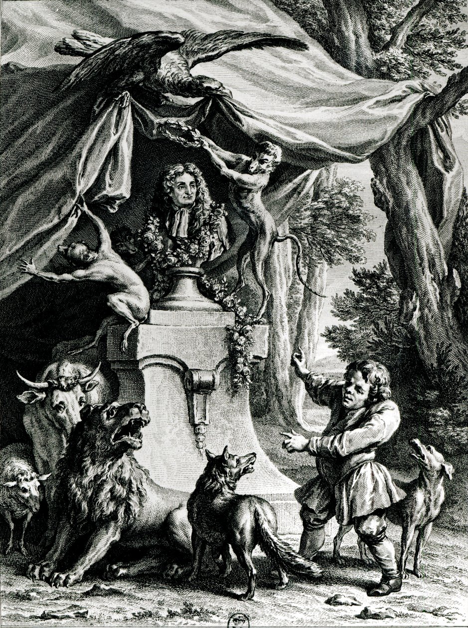 Allegorical Portrait of Jean de La Fontaine (1621-95) Surrounded by Animals from His Fables by Jean Baptiste Oudry