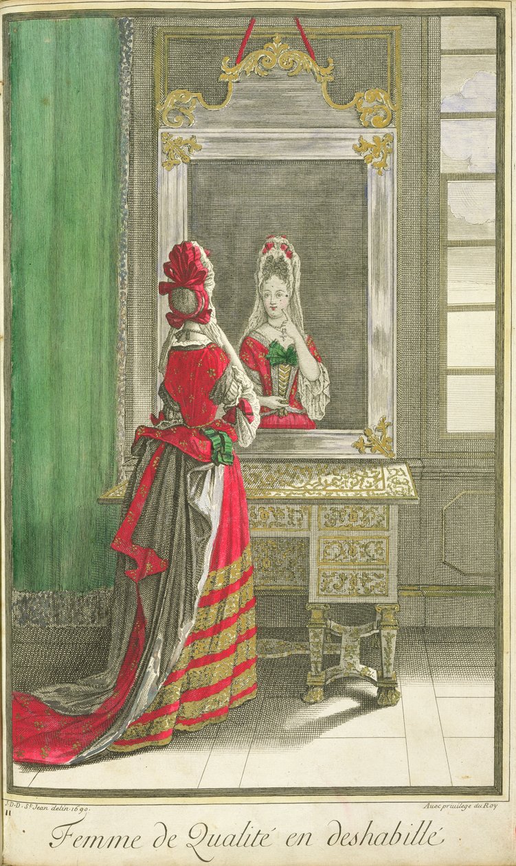 Lady Looking in the Mirror, published c.1688-90 by Jean Dieu de Saint Jean
