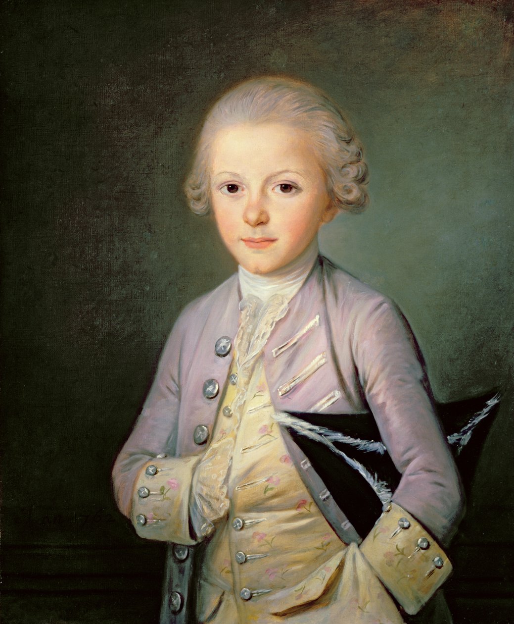 A Portrait of a Young Boy holding a hat beneath his arm by Jean Francois Colson