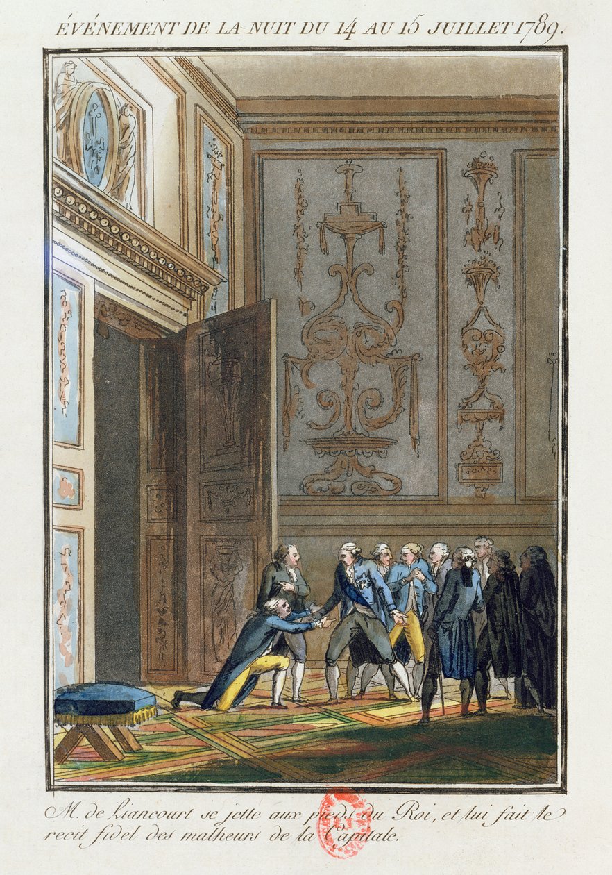 Monsieur de Liancourt telling Louis XVI at Versailles of the Events in Paris on 14th July 1789 by Jean Francois Janinet