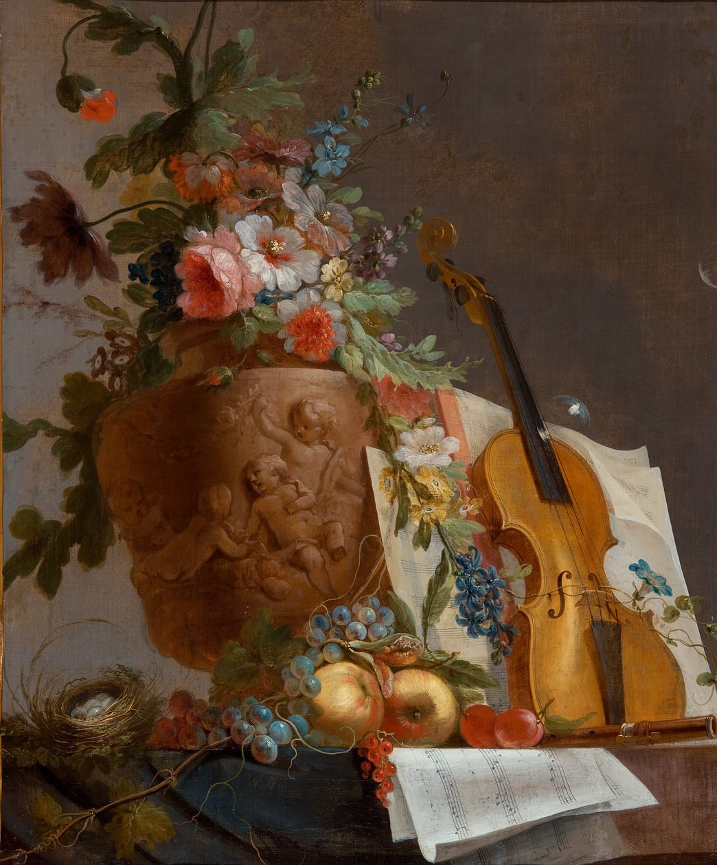 Still Life with Flowers and a Violin by Jean Jacques Bachelier